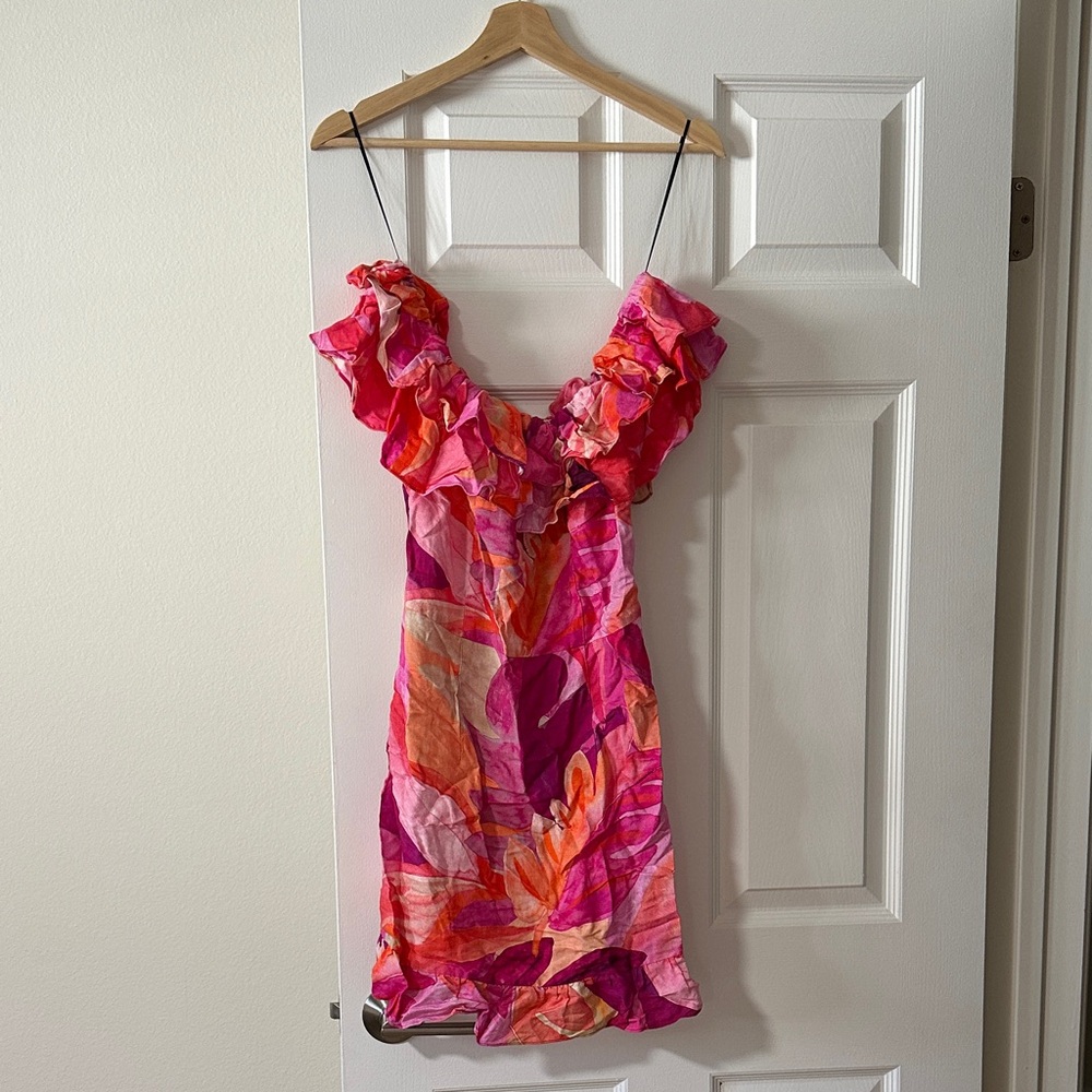 H&M Pink & Orange Floral Ruffle Mini Dress